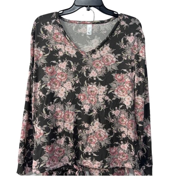 FLORA NIKROOZ JENNA PRINTED COZY SWEATER-KNIT PAJAMAS FLORAL GRAY PINK MEDIUM - Picture 5 of 11